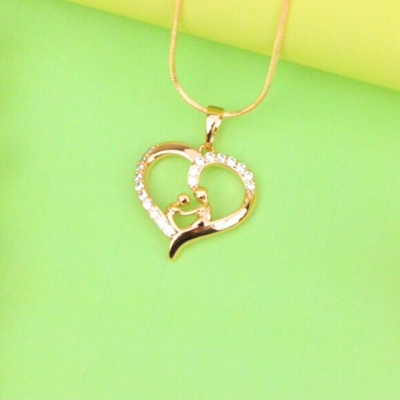 "Rose Gold Mother & Child Heart Pendant with Sparkling Stones, XPPT1312 - Picture 12 of 13